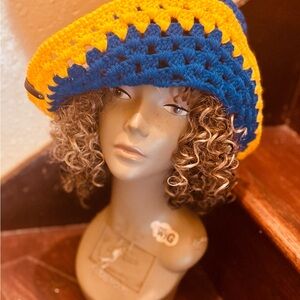 Yellow and Blue Textured Crochet Hat